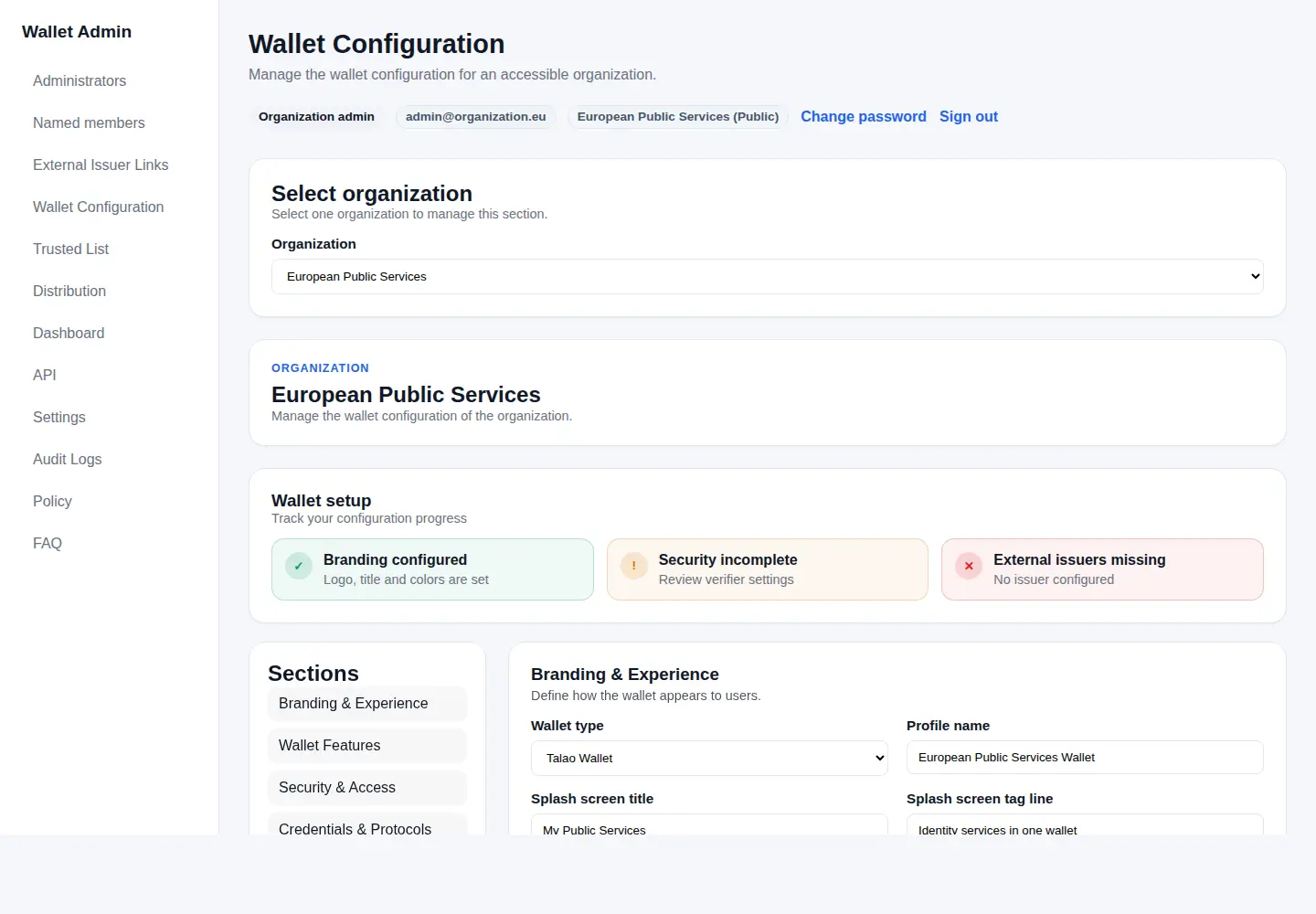 Configuración del wallet en Wallet Provider Backend